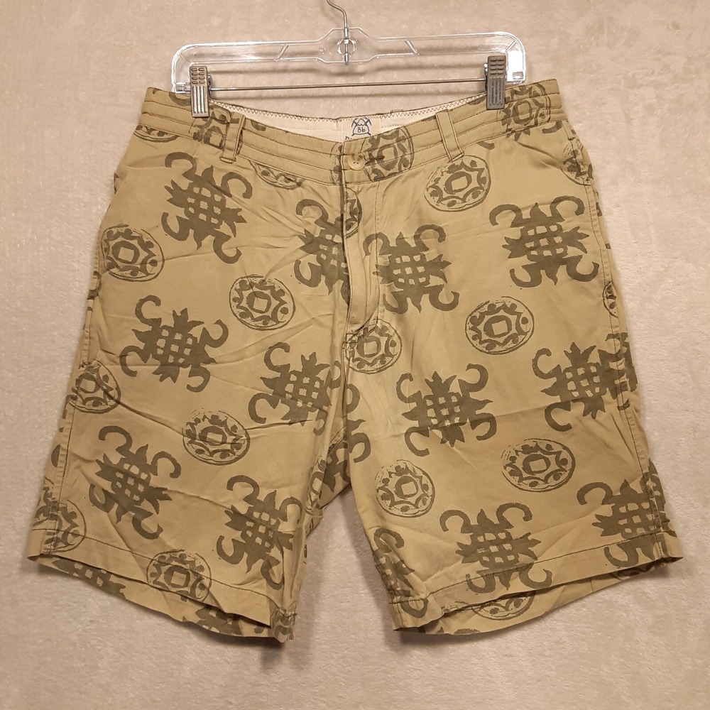 Burkman Bros Mens Drawstring Casual Shorts Sz.32x8/Green Geometric Print/Tourist